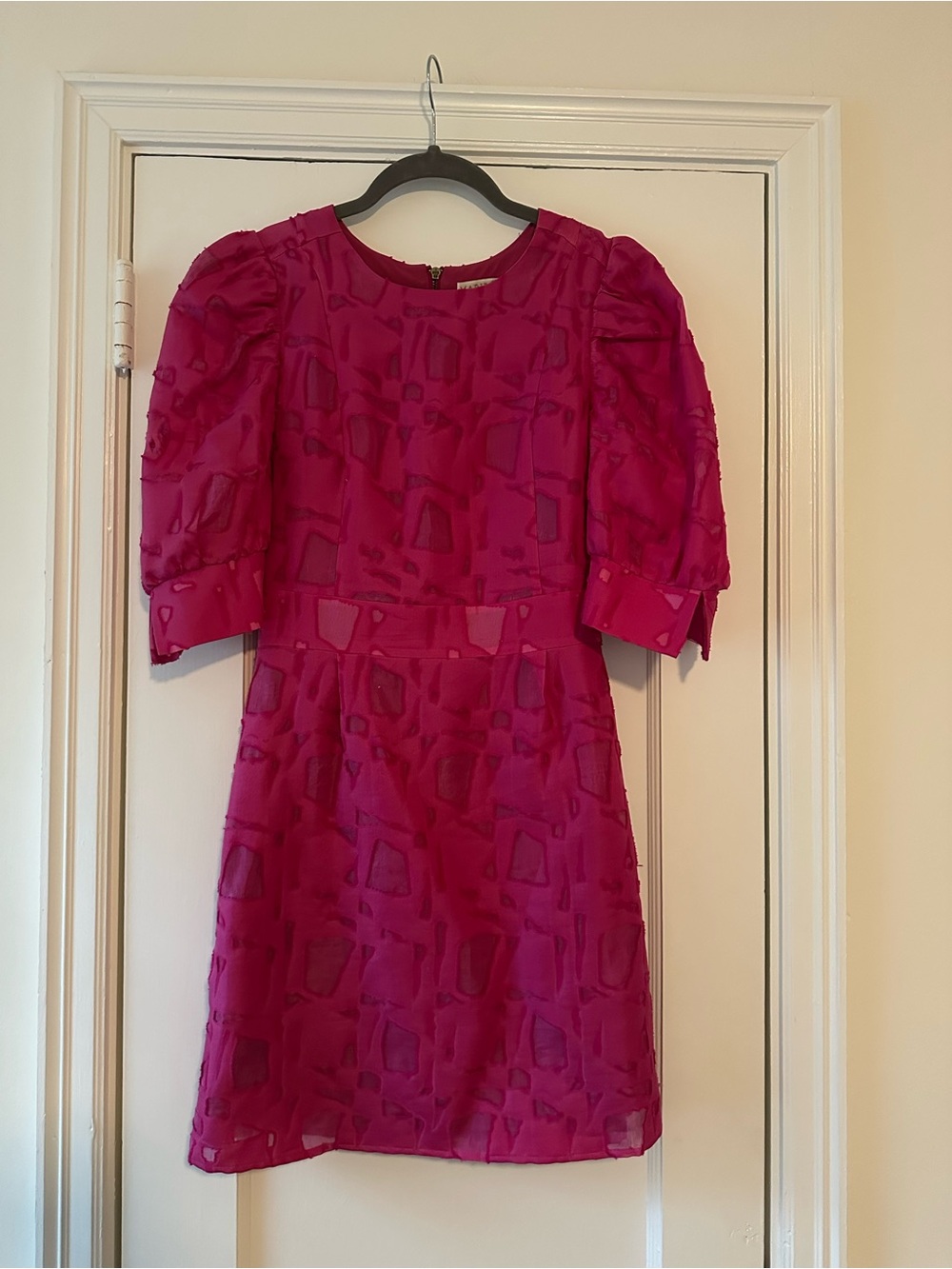 Marie Oliver Bright Fuchsia Puff-Sleeve Textured Dress